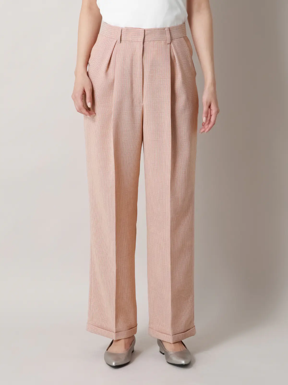 【2／23　23:59までWEB先行販売中】CIS.／ストレートパンツ／ストライプ オレンジ 34(5号）