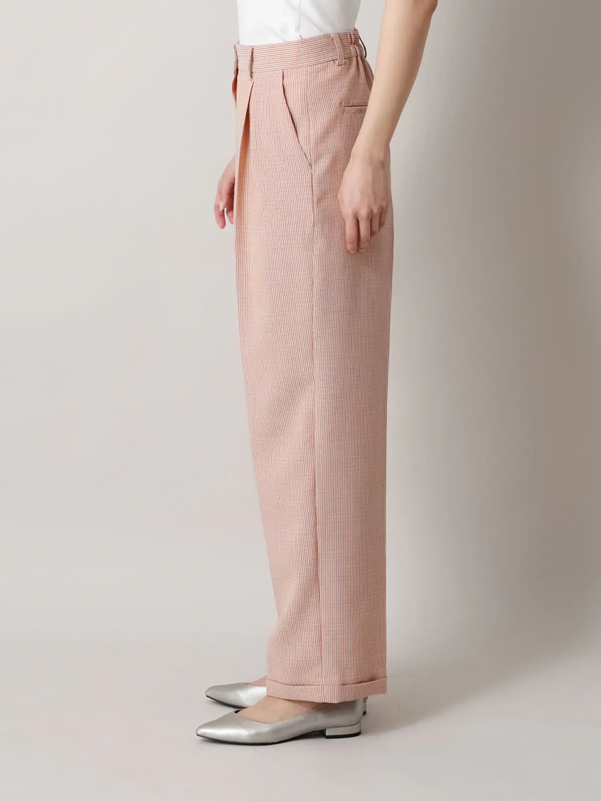 【2／23　23:59までWEB先行販売中】CIS.／ストレートパンツ／ストライプ オレンジ 34(5号）