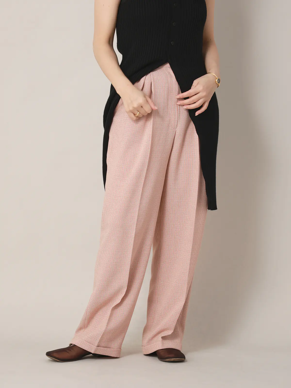 【2／23　23:59までWEB先行販売中】CIS.／ストレートパンツ／ストライプ オレンジ 34(5号）