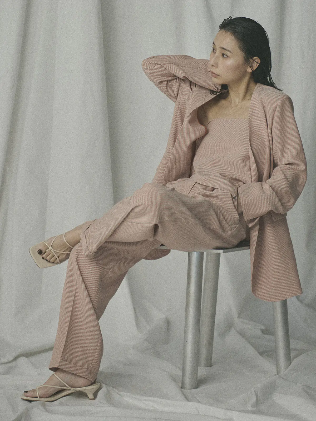 【2／23　23:59までWEB先行販売中】CIS.／ストレートパンツ／ストライプ オレンジ 34(5号）