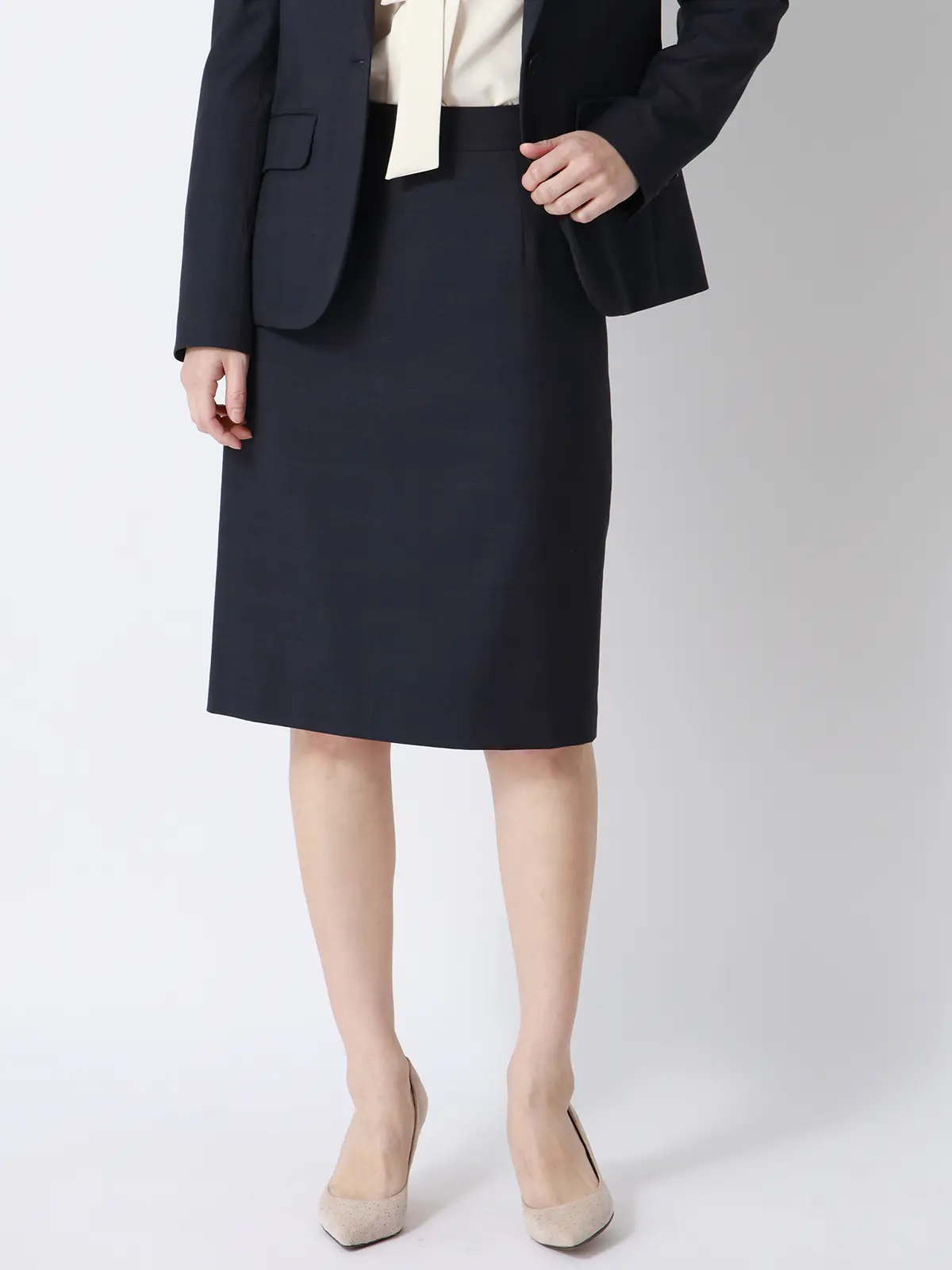 タイトスカート/ウォッシャブル/ストレッチ/WOOLISH/グレンチェック ネイビー 36(7号)