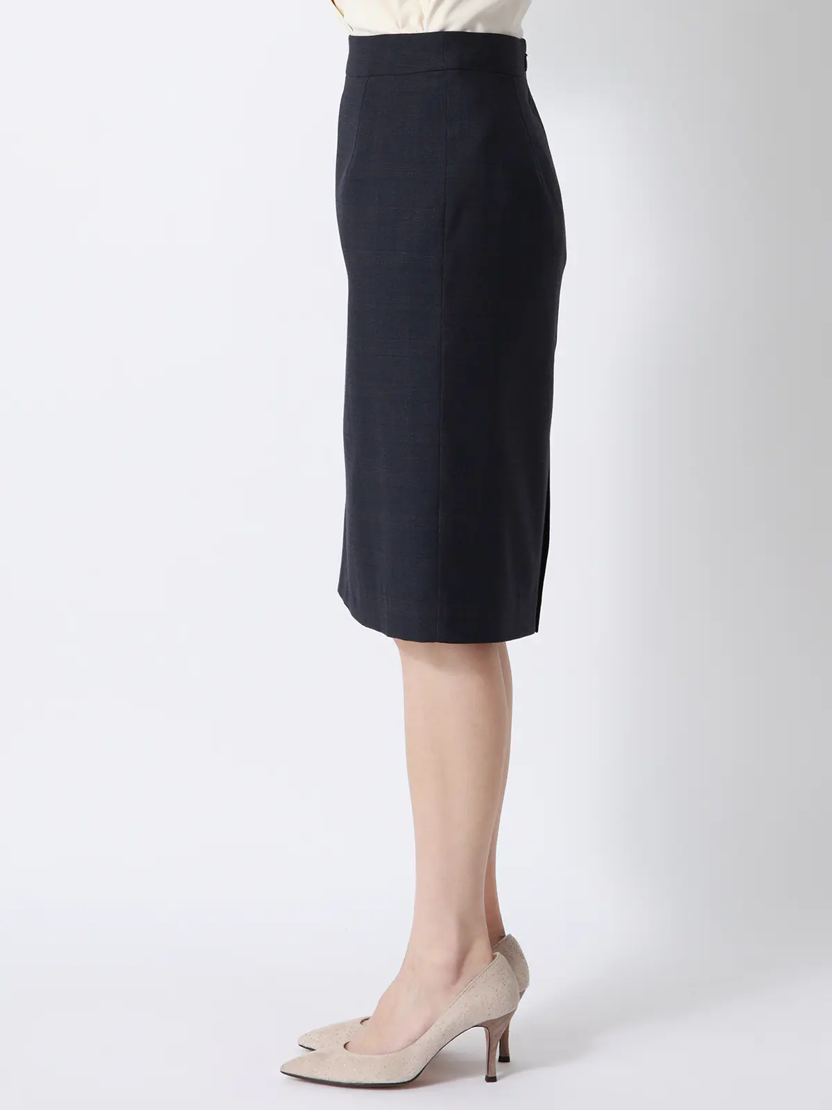 タイトスカート/ウォッシャブル/ストレッチ/WOOLISH/グレンチェック ネイビー 36(7号)