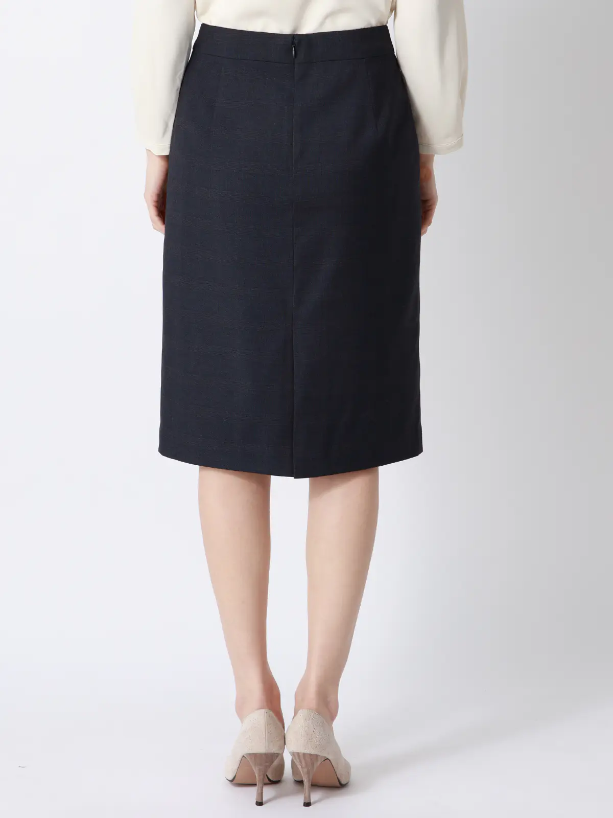 タイトスカート/ウォッシャブル/ストレッチ/WOOLISH/グレンチェック ネイビー 36(7号)