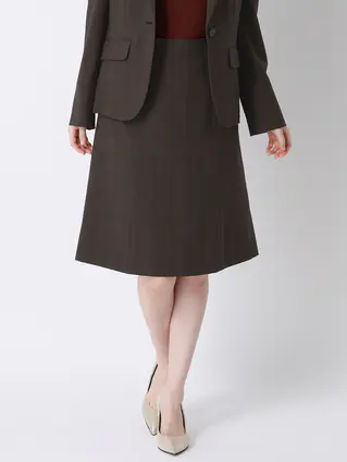 フレアスカート／ウォッシャブル／ストレッチ／ポリエステル／シャドーチェック