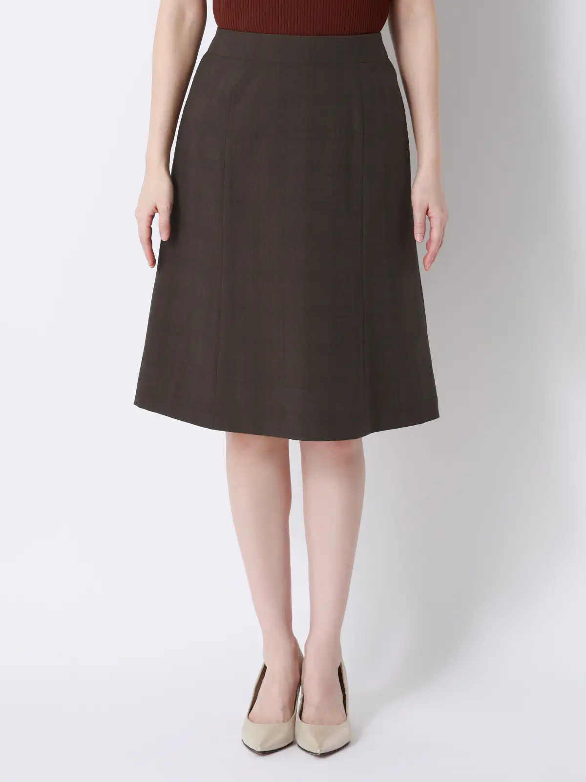 フレアスカート/ウォッシャブル/ストレッチ/ポリエステル/シャドーチェック ブラウン 36(7号)