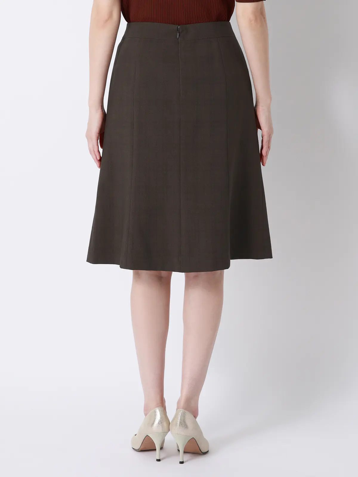 フレアスカート/ウォッシャブル/ストレッチ/ポリエステル/シャドーチェック ブラウン 36(7号)