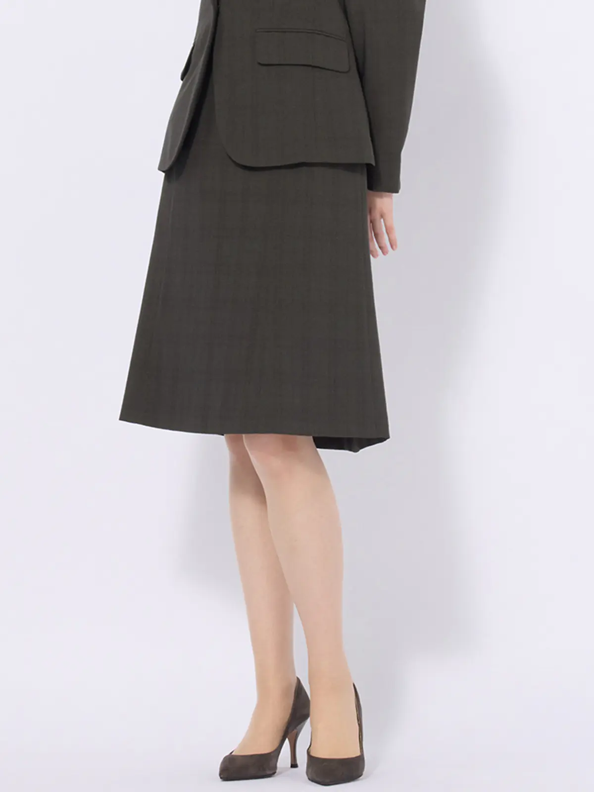 フレアスカート／ウォッシャブル／ストレッチ／ポリエステル／シャドーチェック グレー 36(7号）