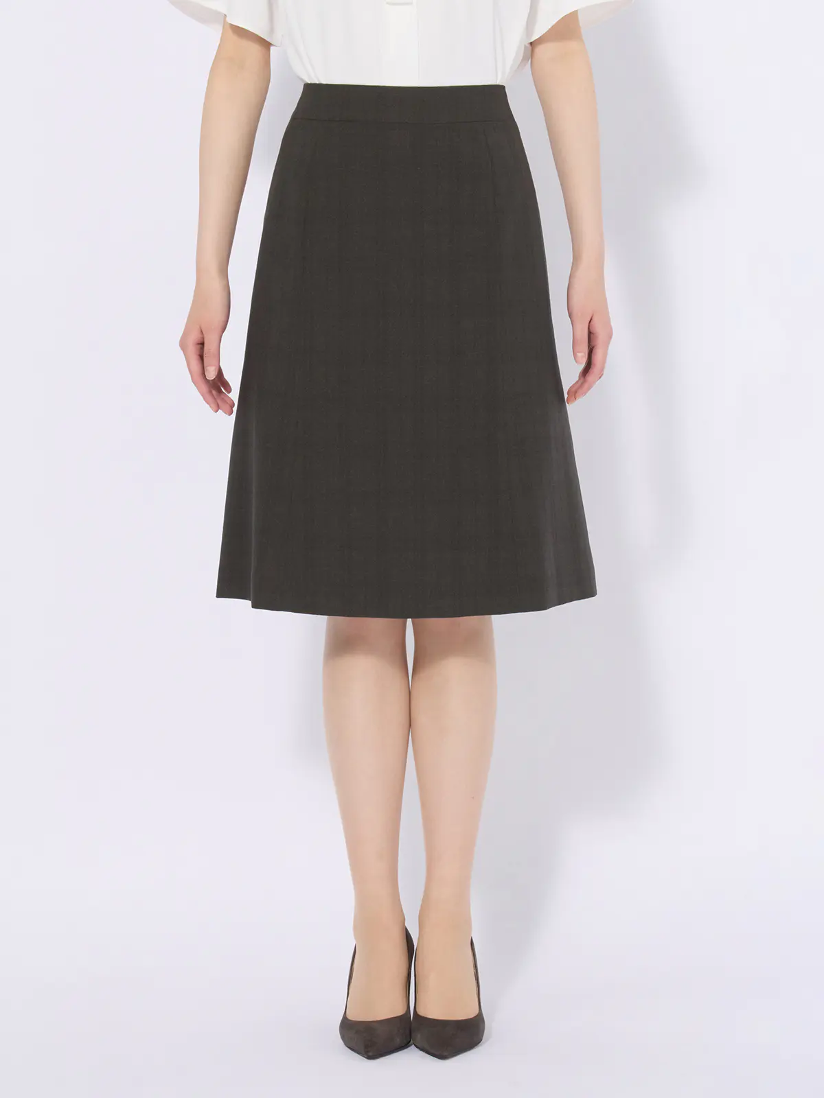 フレアスカート／ウォッシャブル／ストレッチ／ポリエステル／シャドーチェック グレー 36(7号）