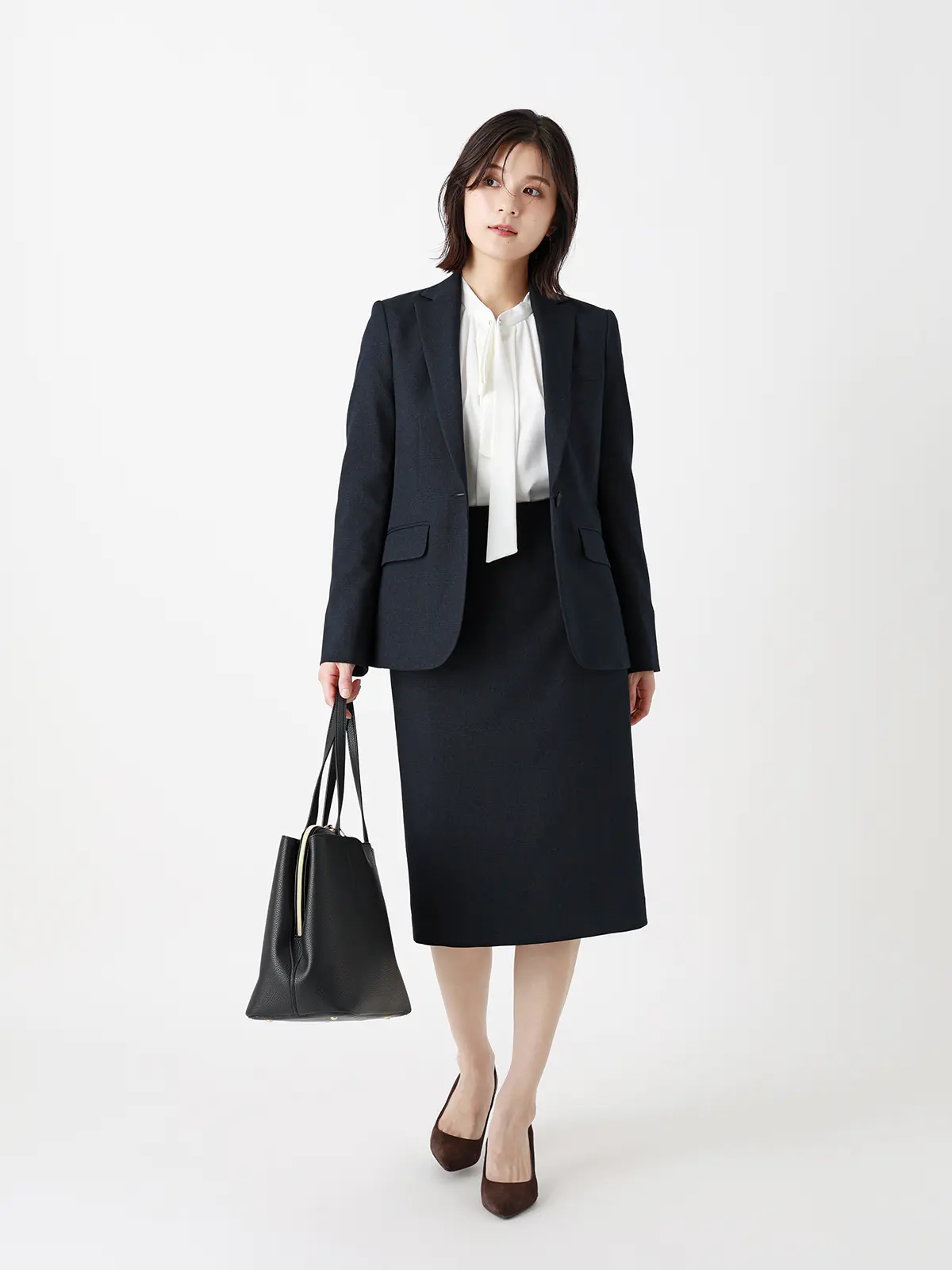 タイトスカート/ウォッシャブル/ストレッチ/グレンチェック/Suit Buffet ネイビー 36(7号)