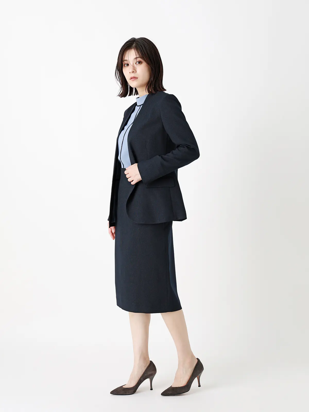 タイトスカート/ウォッシャブル/ストレッチ/グレンチェック/Suit Buffet ネイビー 36(7号)