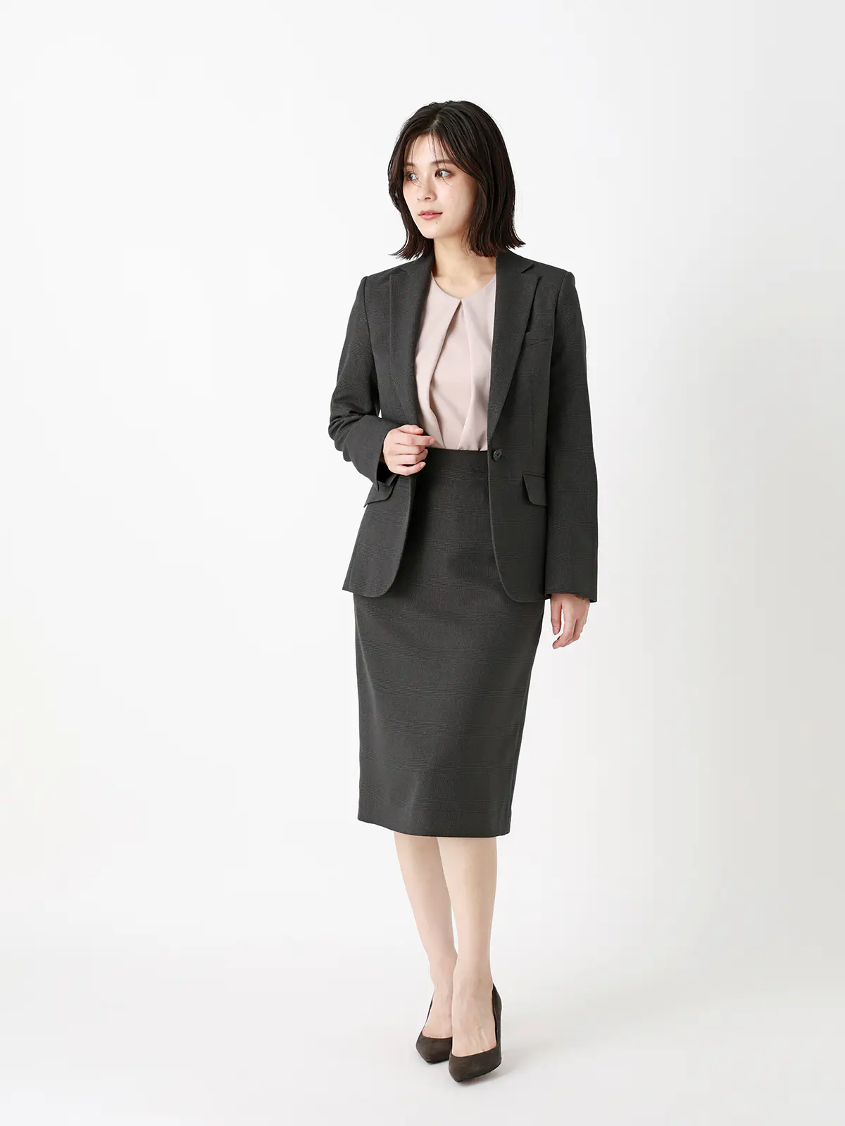 タイトスカート/ウォッシャブル/ストレッチ/グレンチェック/Suit Buffet グレー 36(7号)