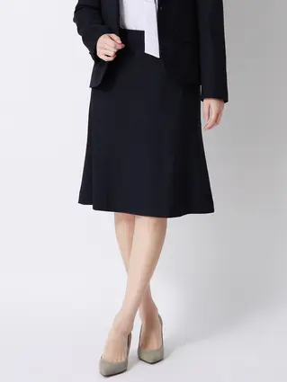 フレアスカート／ウォッシャブル／ストレッチ／ウールライクTRツイル／無地