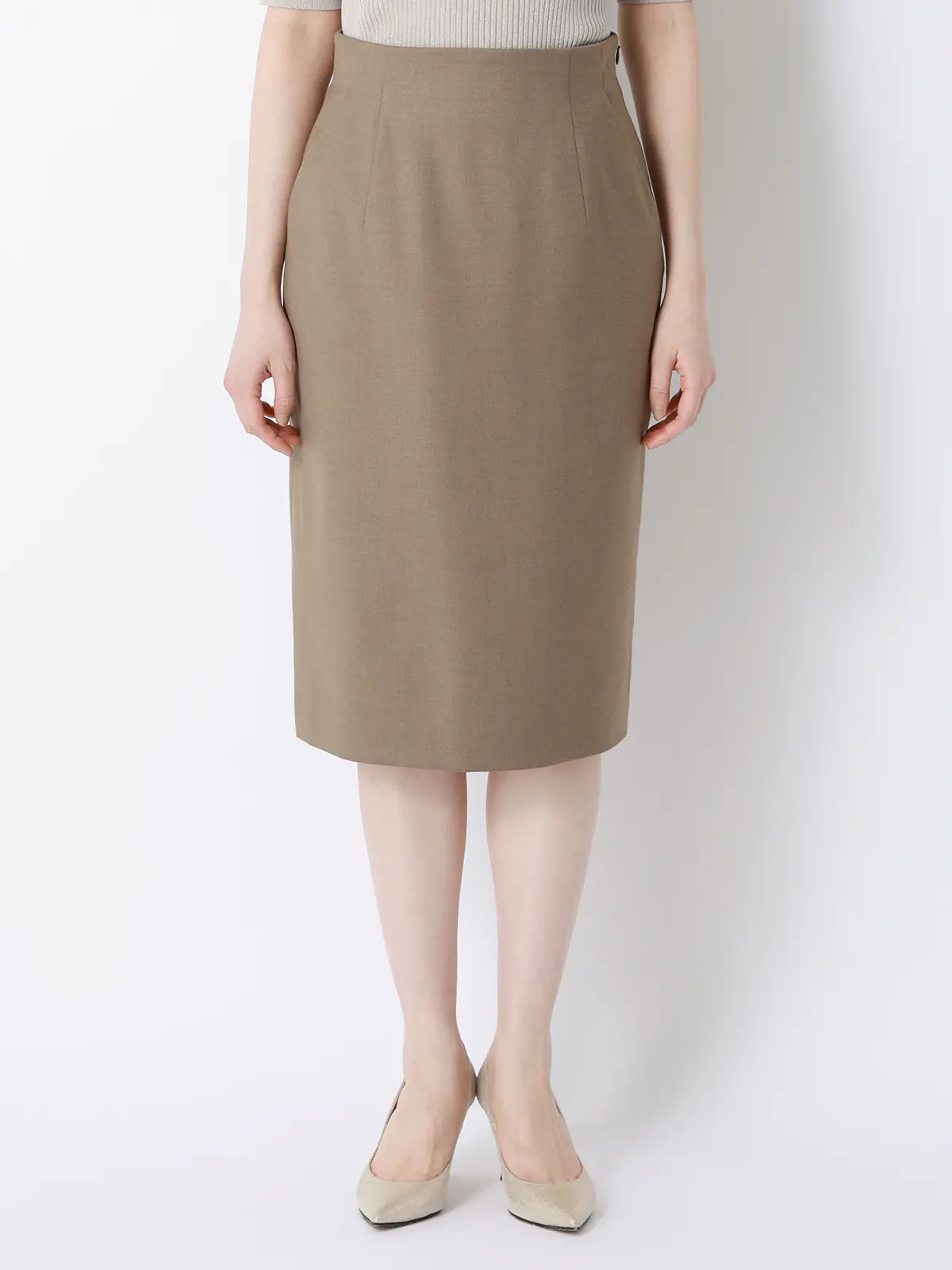 タイトスカート／Carreman／ウォッシャブル／接触冷感／TRストレッチ／無地 ベージュ 36(7号）