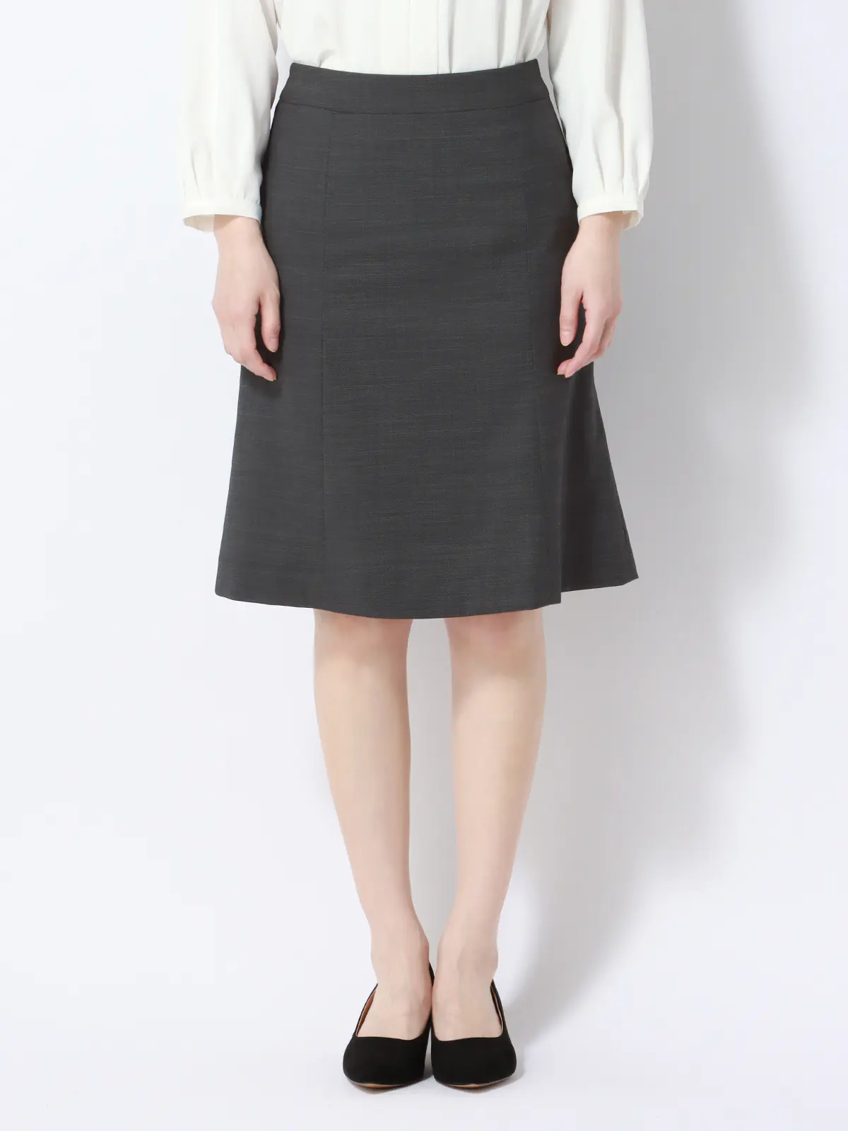 フレアスカート／ウォッシャブル／ストレッチ／ウールブレンド／ピンチェック グレー 34(5号）