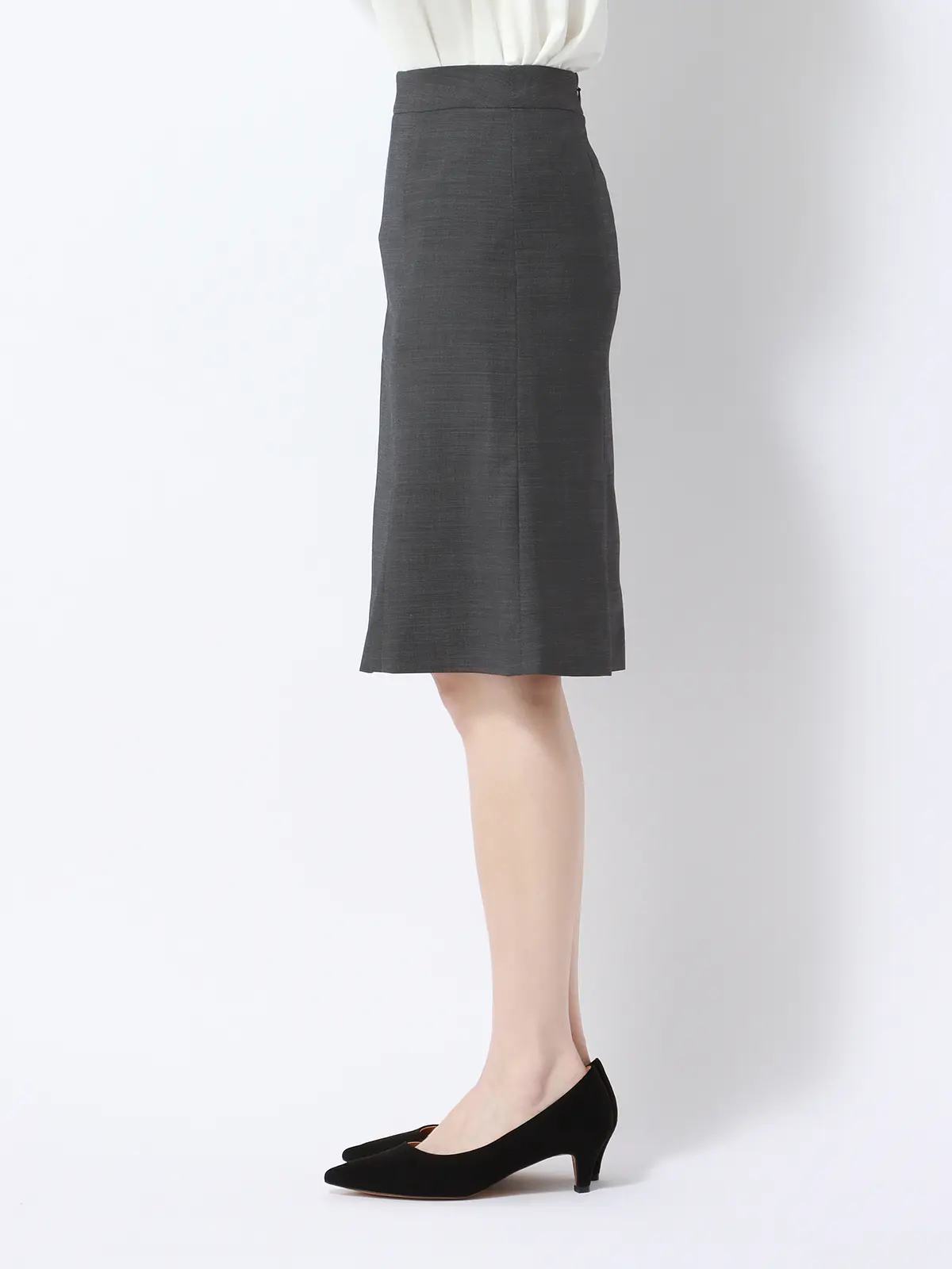 フレアスカート／ウォッシャブル／ストレッチ／ウールブレンド／ピンチェック グレー 34(5号）