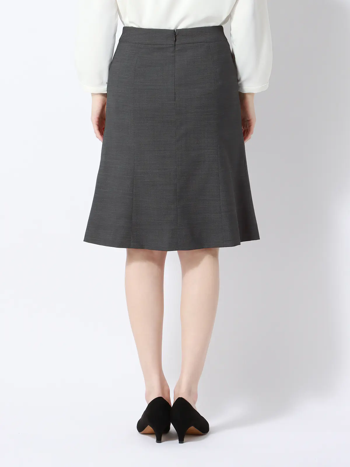 フレアスカート／ウォッシャブル／ストレッチ／ウールブレンド／ピンチェック グレー 34(5号）