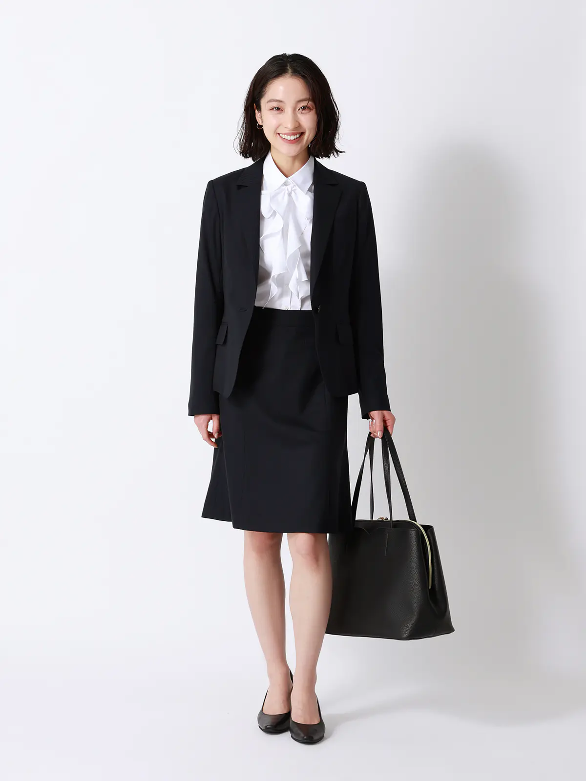 フレアスカート／ウォッシャブル／ストレッチ／ウールブレンド／シャドーストライプ ネイビー 34(5号）