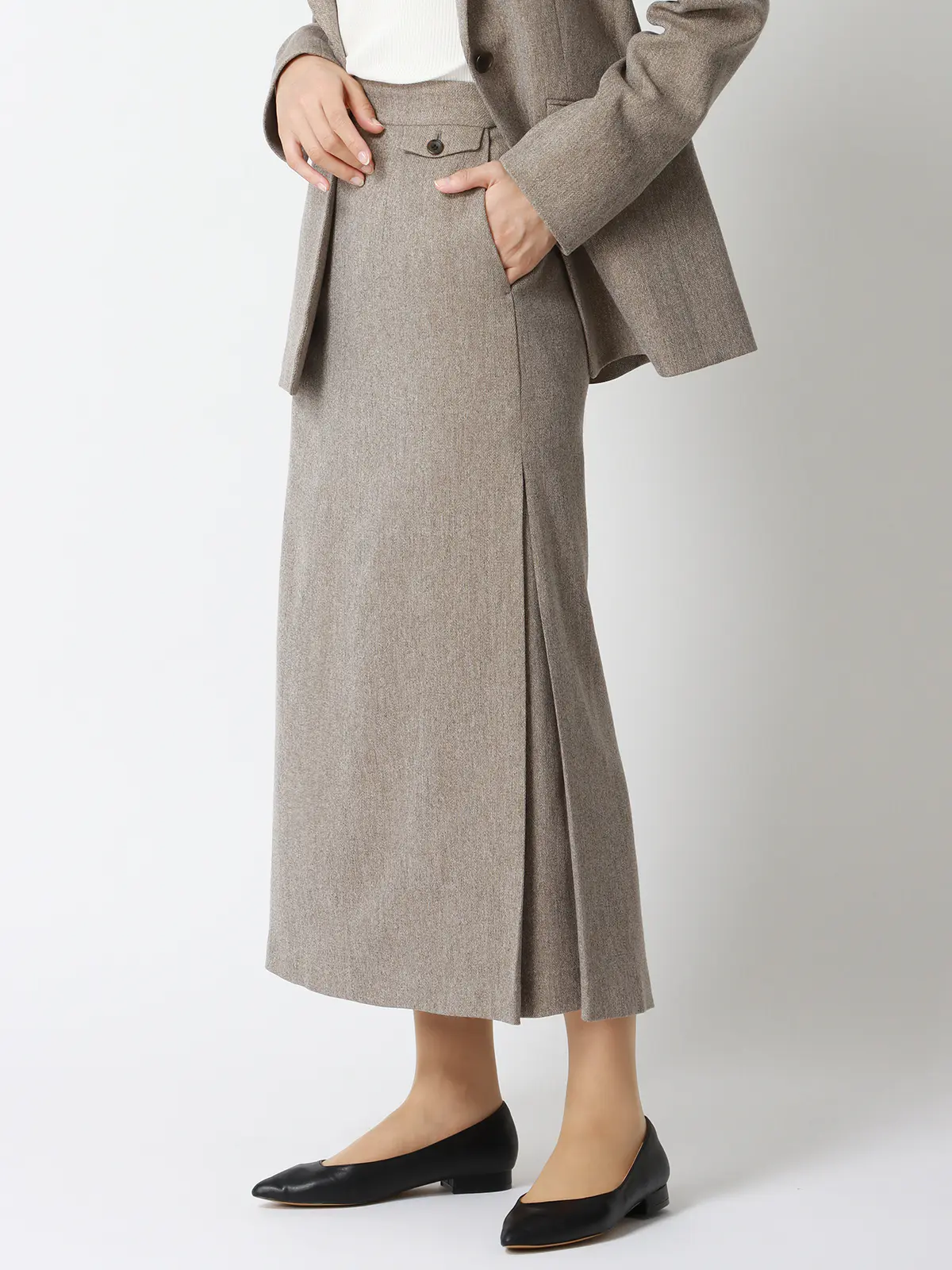 CHANTOWA/サイドタックスカート/ウォッシャブル/ツイードライクシャンブレー/織柄 ベージュ 36(7号)