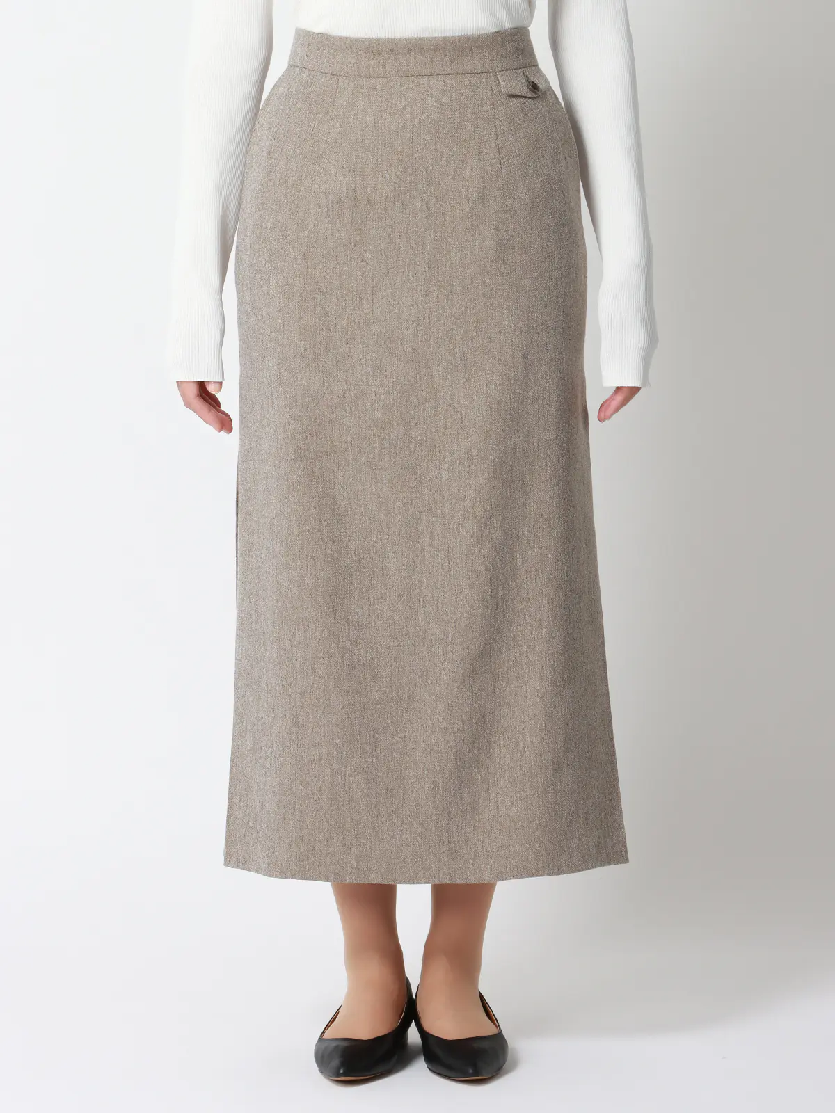 CHANTOWA/サイドタックスカート/ウォッシャブル/ツイードライクシャンブレー/織柄 ベージュ 36(7号)