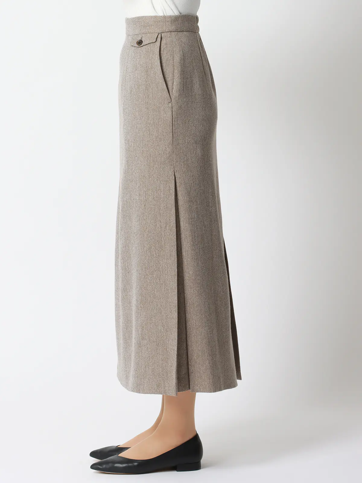 CHANTOWA/サイドタックスカート/ウォッシャブル/ツイードライクシャンブレー/織柄 ベージュ 36(7号)