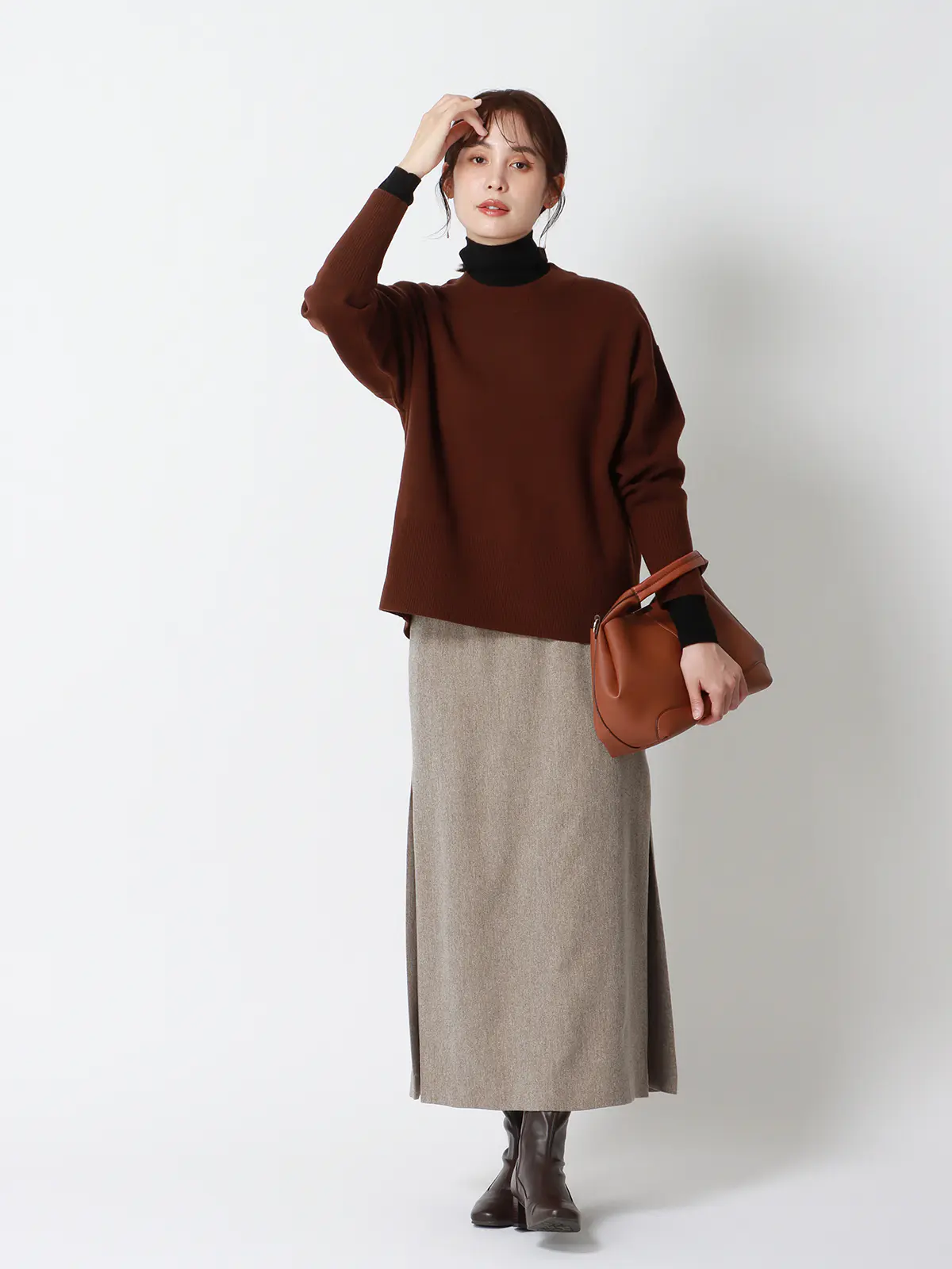 CHANTOWA/サイドタックスカート/ウォッシャブル/ツイードライクシャンブレー/織柄 ベージュ 36(7号)