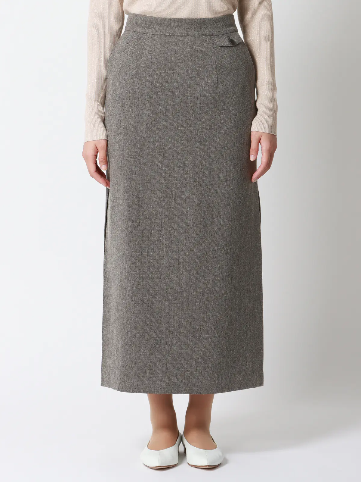CHANTOWA/サイドタックスカート/ウォッシャブル/ツイードライクシャンブレー/織柄 グレー 36(7号)