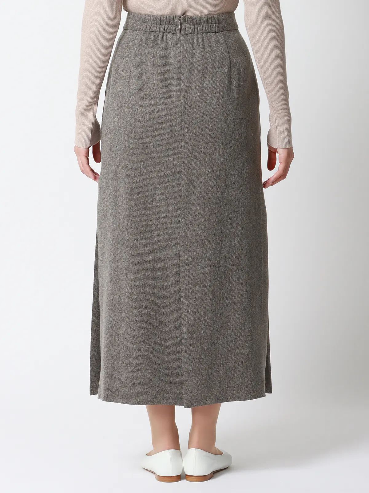 CHANTOWA/サイドタックスカート/ウォッシャブル/ツイードライクシャンブレー/織柄 グレー 36(7号)