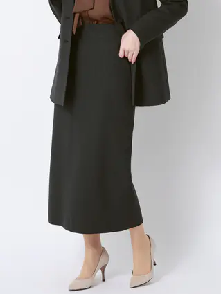 ロングタイトスカート／ウォッシャブル／ストレッチ／シャンブレーツイル／無地／anysy