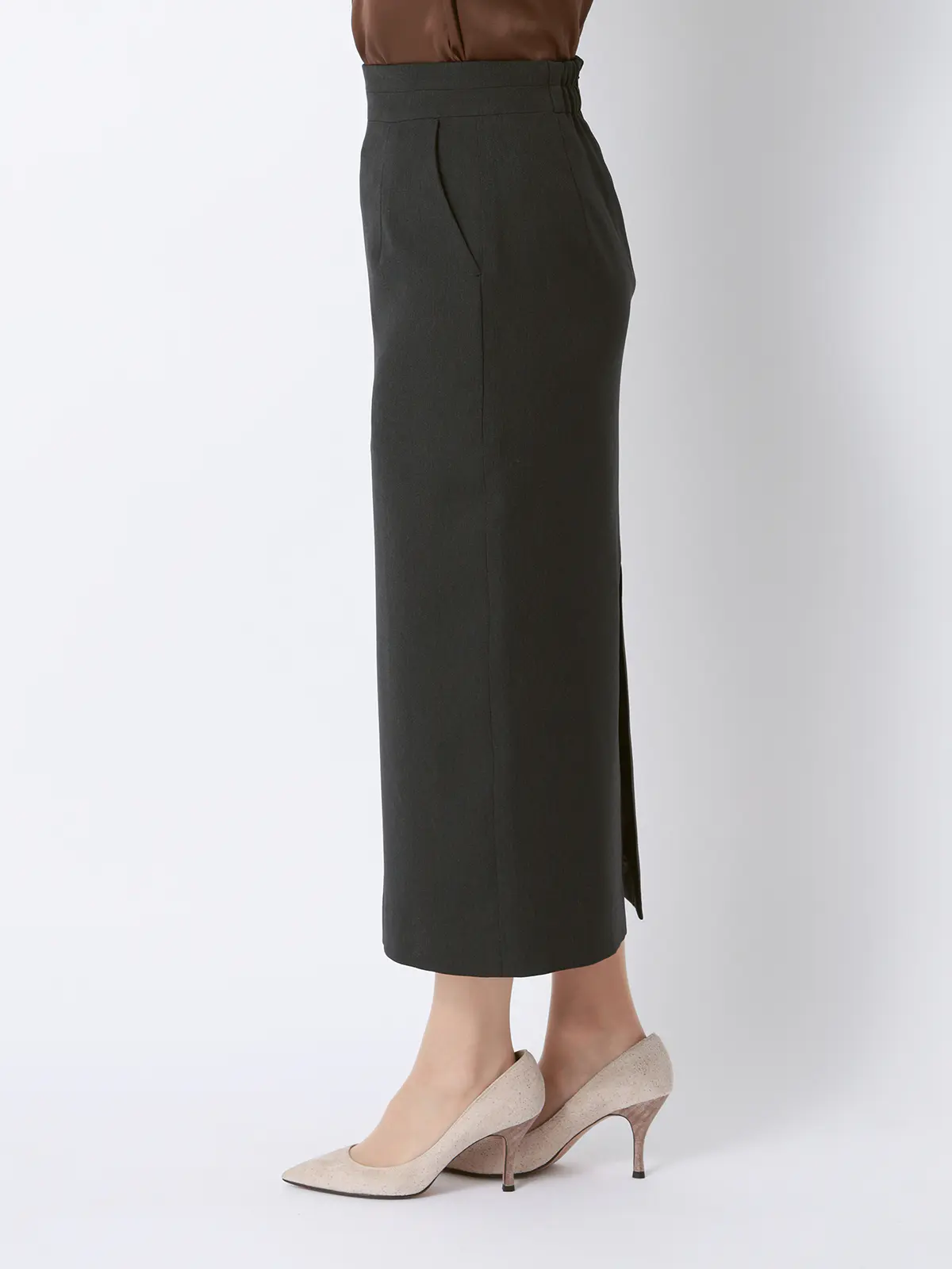 ロングタイトスカート／ウォッシャブル／ストレッチ／シャンブレーツイル／無地／anysy グレー 36(7号）