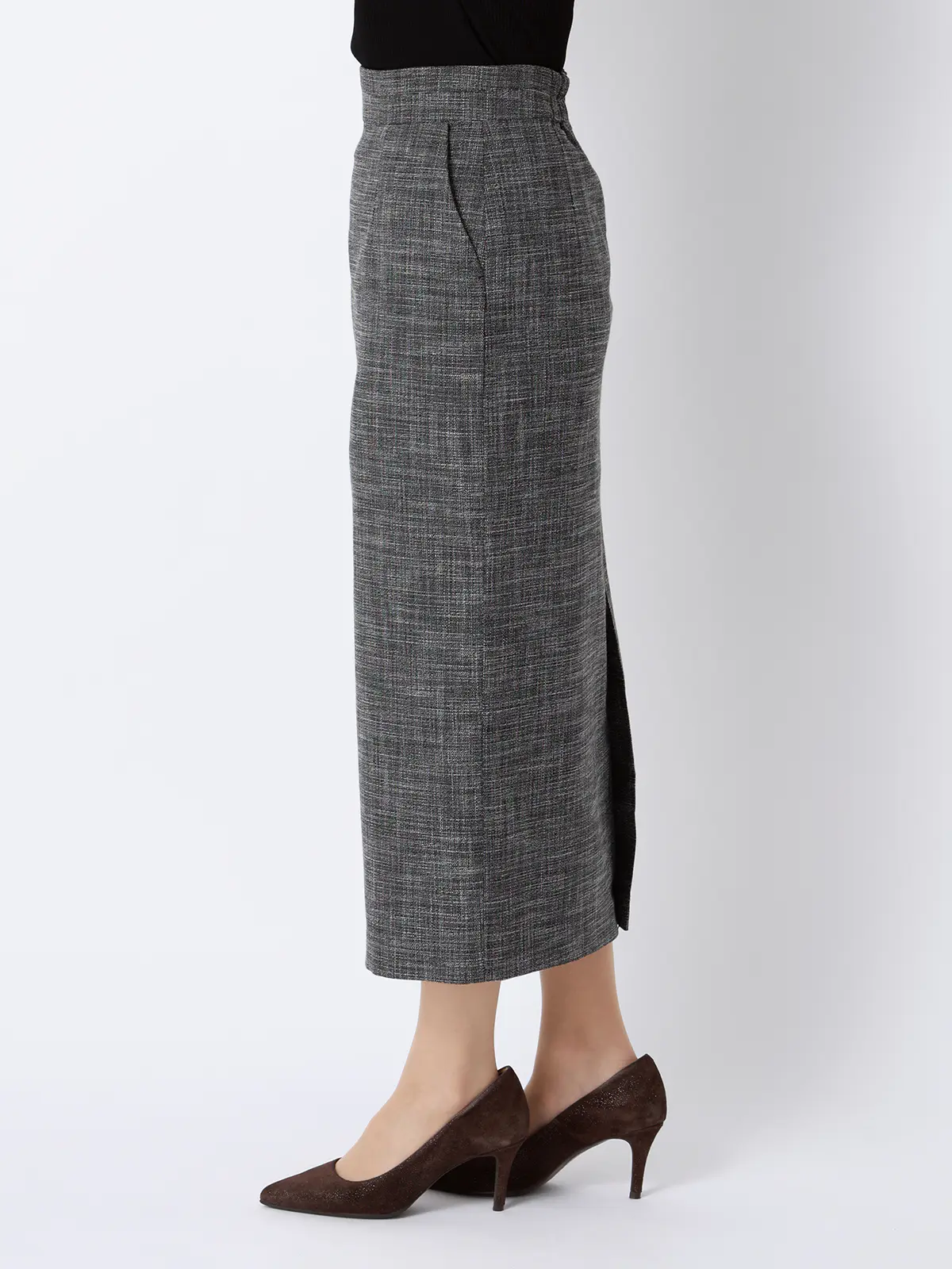 ロングタイトスカート/ウォッシャブル/ストレッチ/スラブシャンブレー/織柄/anysy ブラック 36(7号)