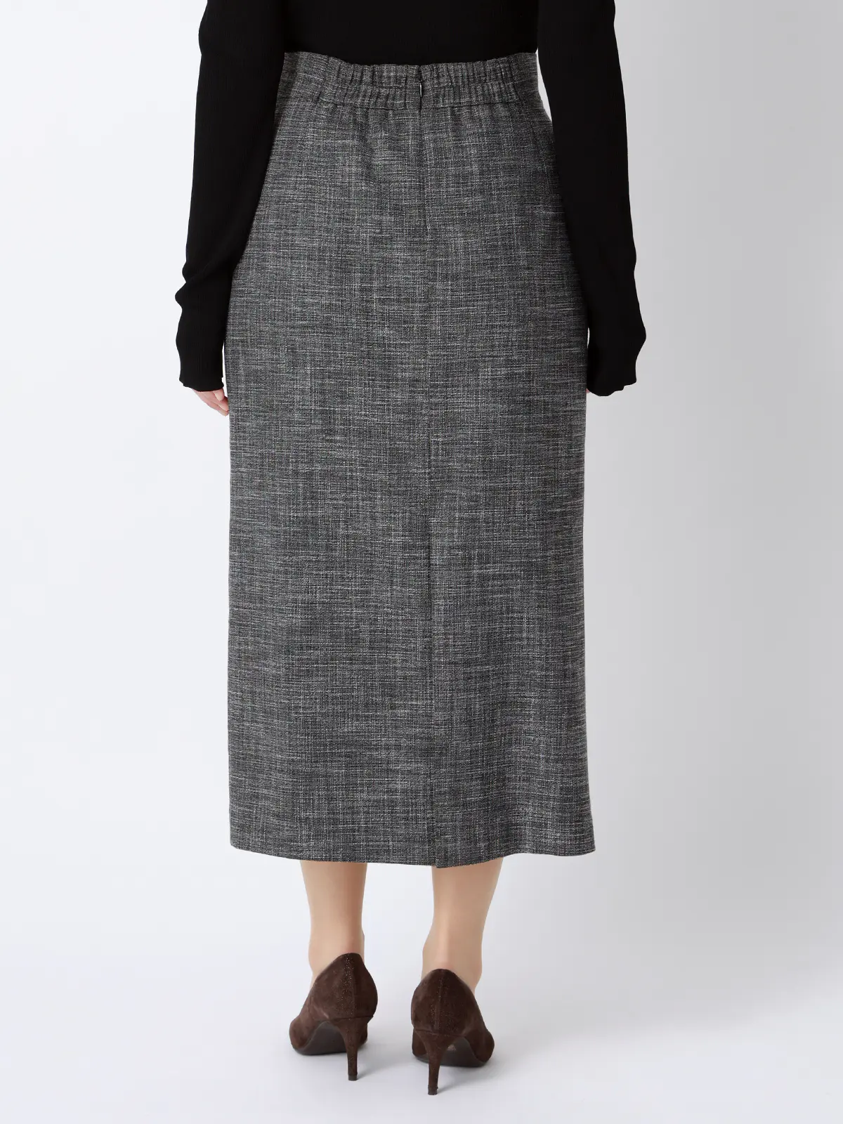 ロングタイトスカート/ウォッシャブル/ストレッチ/スラブシャンブレー/織柄/anysy ブラック 36(7号)