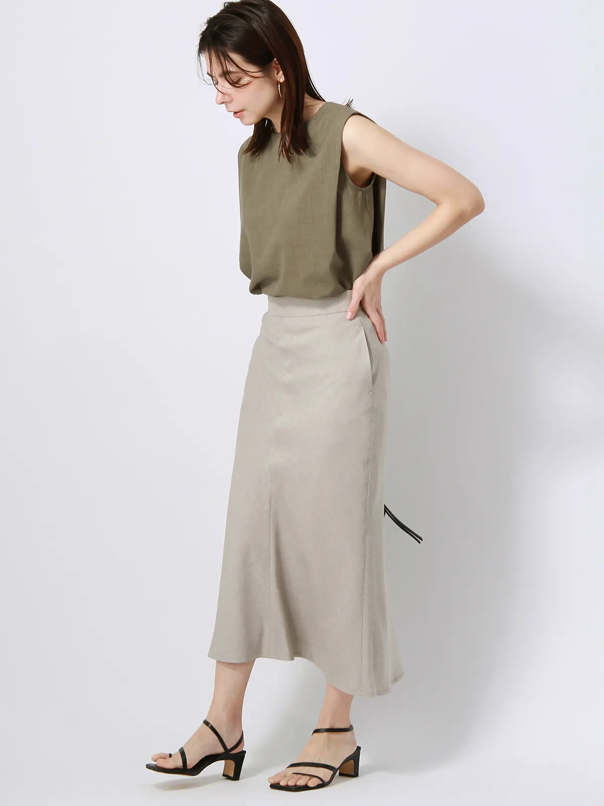 【訳アリ商品】フレアスカート/ウォッシャブル/抗菌/防臭/スラブオックスストレッチ/無地 ベージュ 38(9号)
