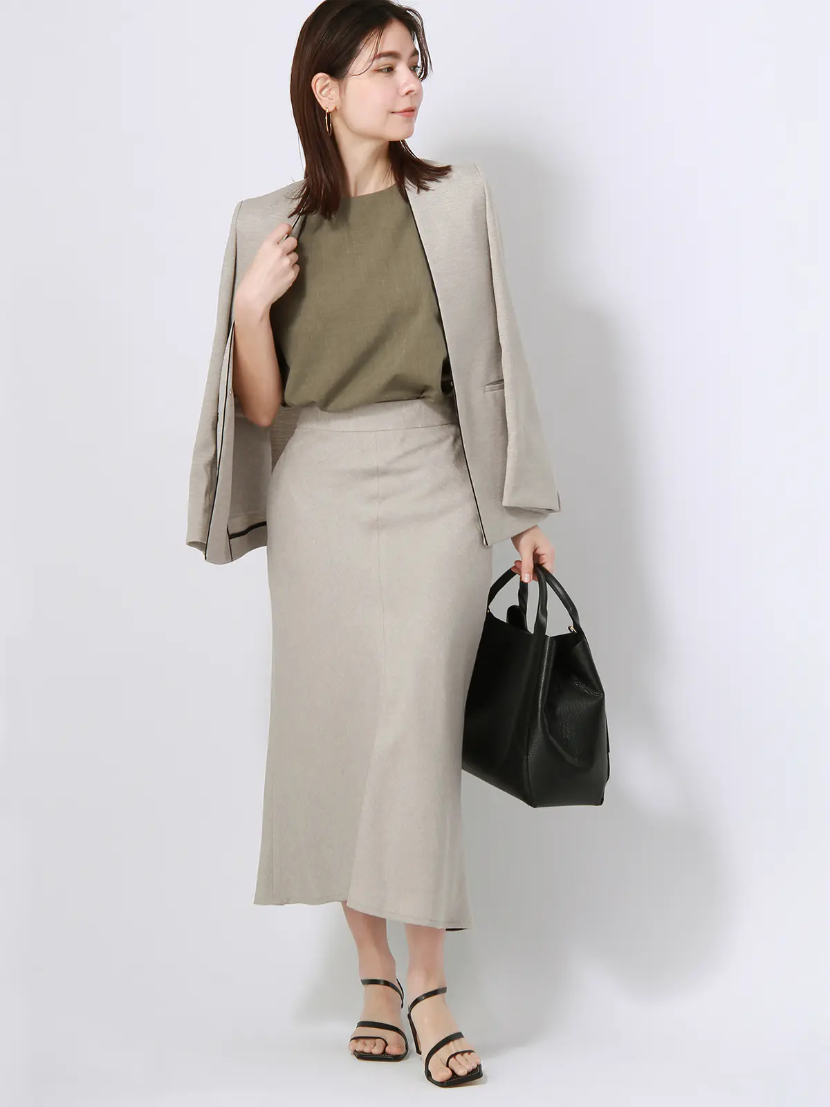 【訳アリ商品】フレアスカート/ウォッシャブル/抗菌/防臭/スラブオックスストレッチ/無地 ベージュ 38(9号)