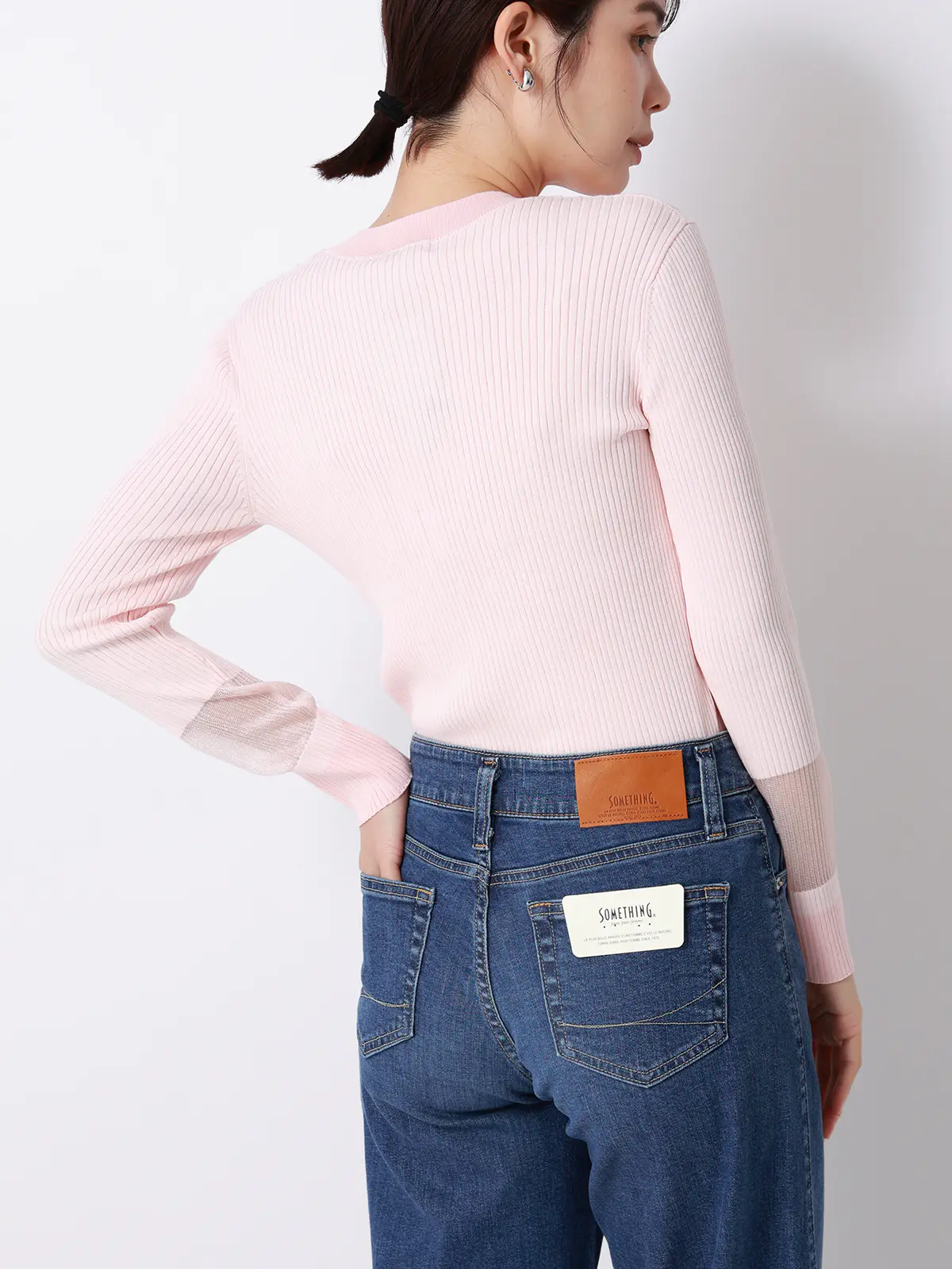 セミワイドデニム／SOMETHING／LISA／ウォッシャブル／コットンデニム／無地 ブルー S