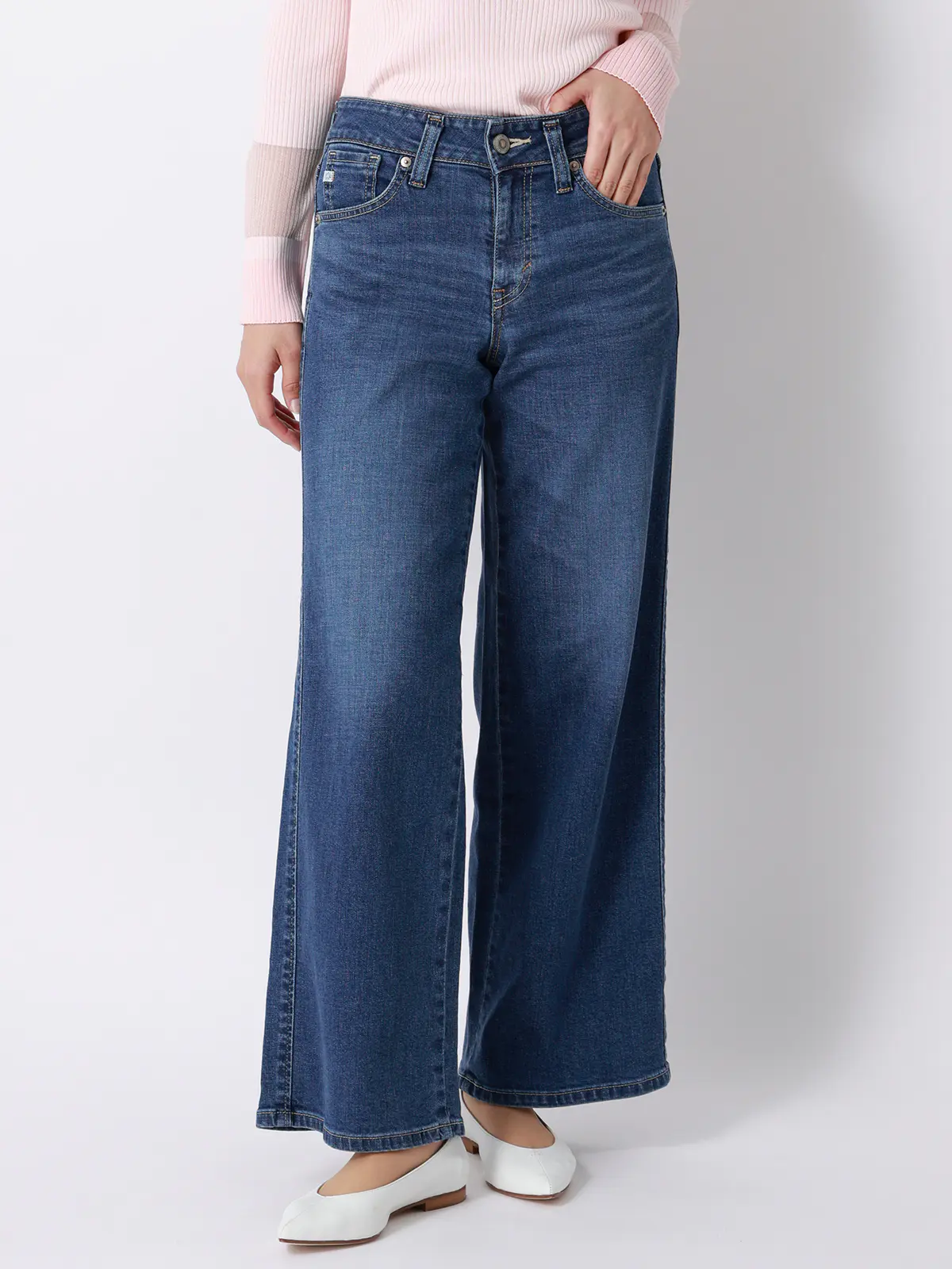 セミワイドデニム／SOMETHING／LISA／ウォッシャブル／コットンデニム／無地 ブルー S