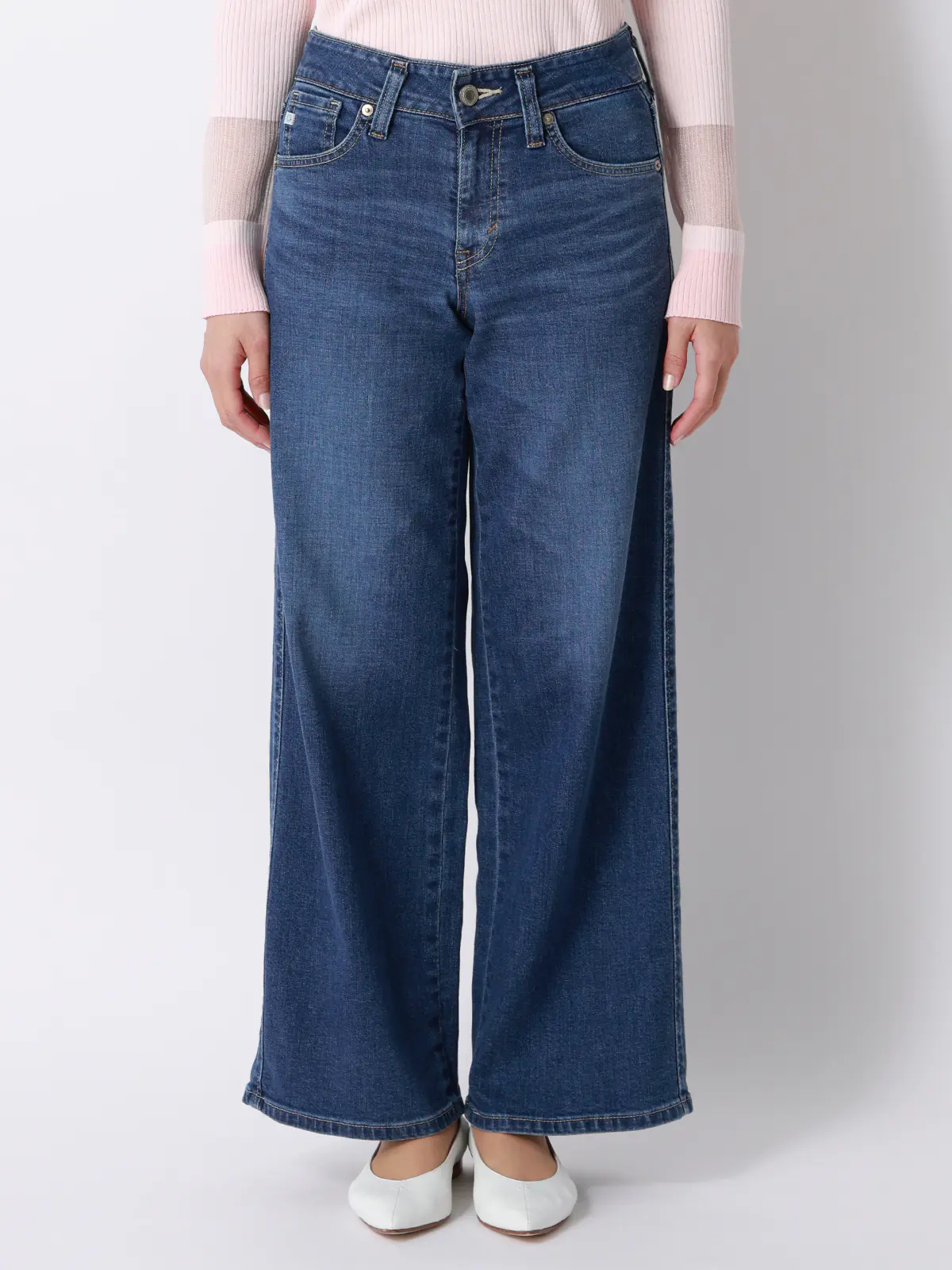 セミワイドデニム／SOMETHING／LISA／ウォッシャブル／コットンデニム／無地 ブルー S