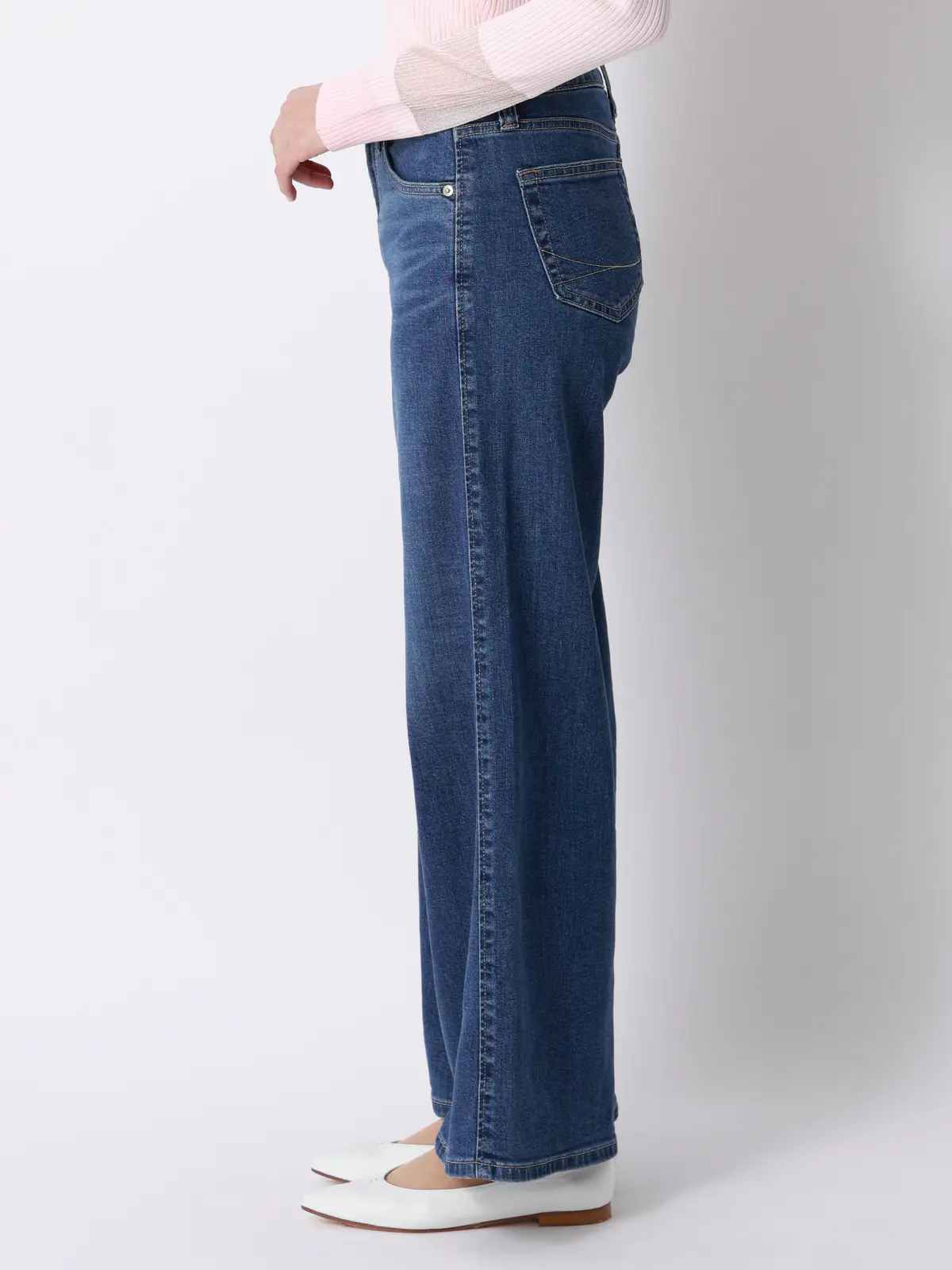 セミワイドデニム／SOMETHING／LISA／ウォッシャブル／コットンデニム／無地 ブルー S