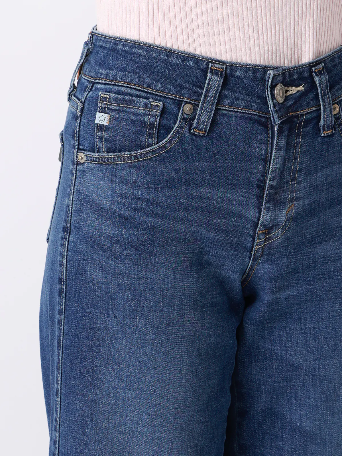 セミワイドデニム／SOMETHING／LISA／ウォッシャブル／コットンデニム／無地 ブルー S