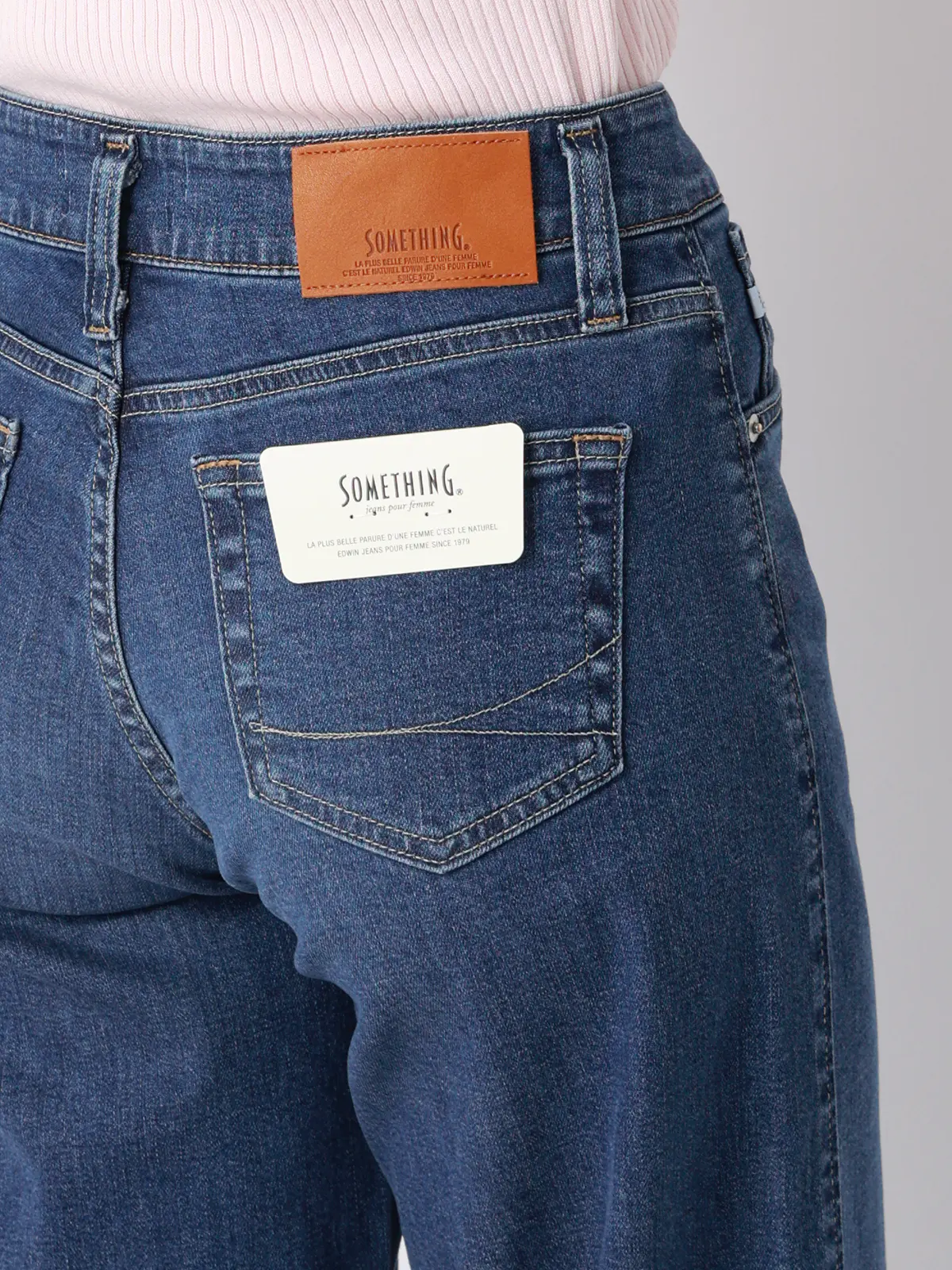 セミワイドデニム／SOMETHING／LISA／ウォッシャブル／コットンデニム／無地 ブルー S