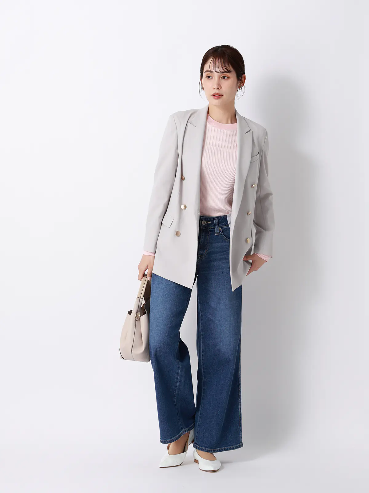 セミワイドデニム／SOMETHING／LISA／ウォッシャブル／コットンデニム／無地 ブルー S