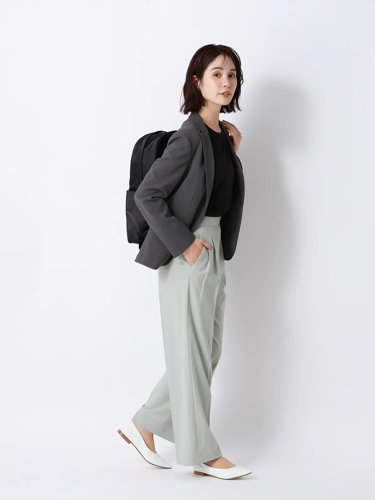 WEB限定／タックワイドパンツ／ウォッシャブル／ストレッチ／撥水／UVカット／BIYORI UP ミント 36(7号）