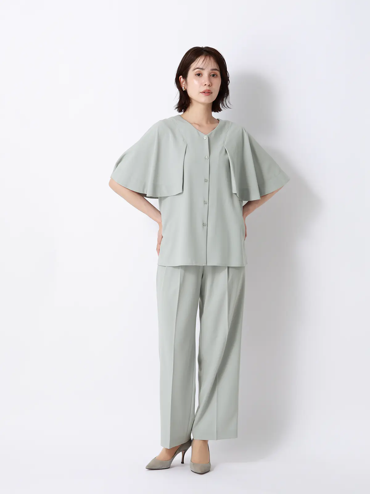 WEB限定／タックワイドパンツ／ウォッシャブル／ストレッチ／撥水／UVカット／BIYORI UP ミント 36(7号）