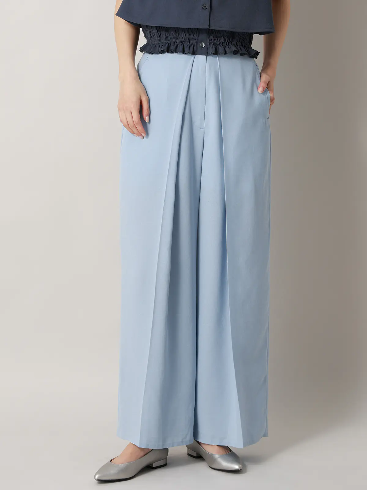 【2／23　23:59までWEB先行販売中】CIS．／タックワイドパンツ／無地 サックス 34(5号）