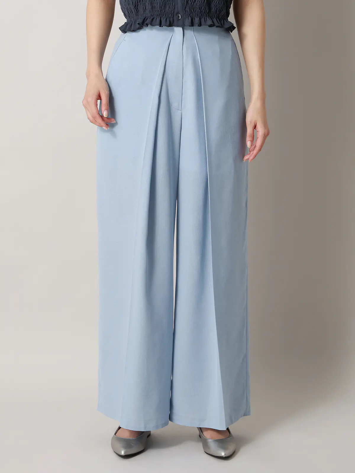 【2／23　23:59までWEB先行販売中】CIS．／タックワイドパンツ／無地 サックス 34(5号）