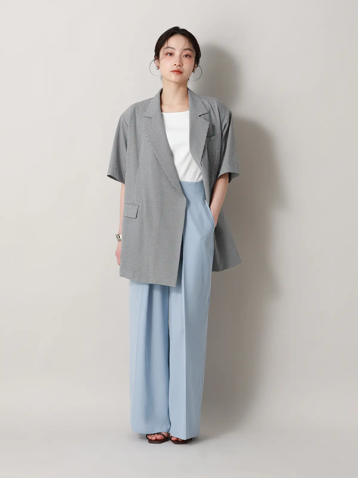 【2／23　23:59までWEB先行販売中】CIS．／タックワイドパンツ／無地 サックス 34(5号）