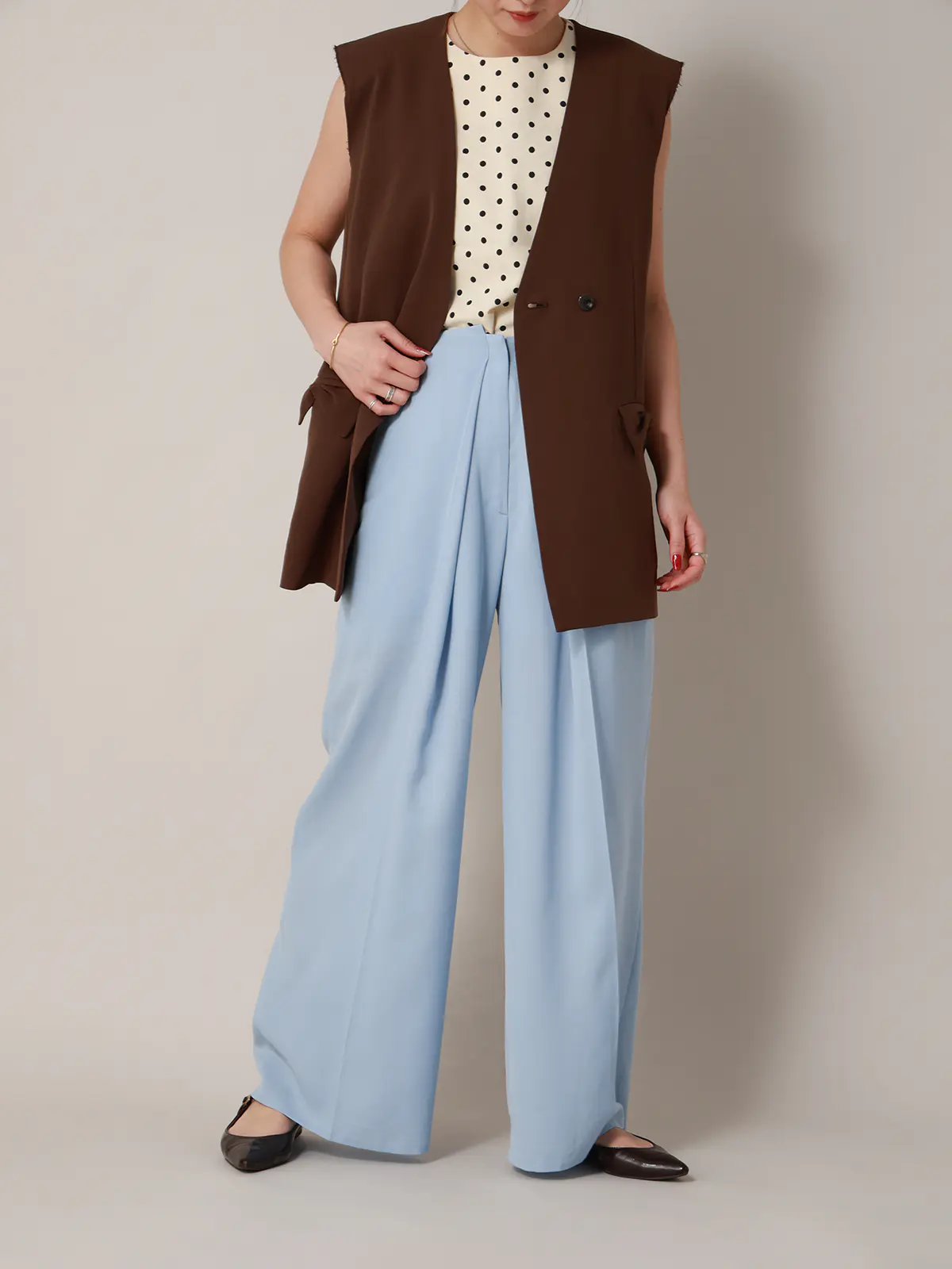 【2／23　23:59までWEB先行販売中】CIS．／タックワイドパンツ／無地 サックス 34(5号）