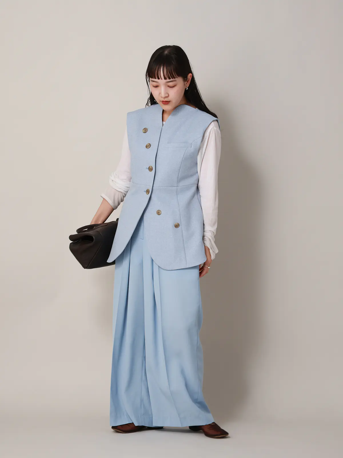 【2／23　23:59までWEB先行販売中】CIS．／タックワイドパンツ／無地 サックス 34(5号）