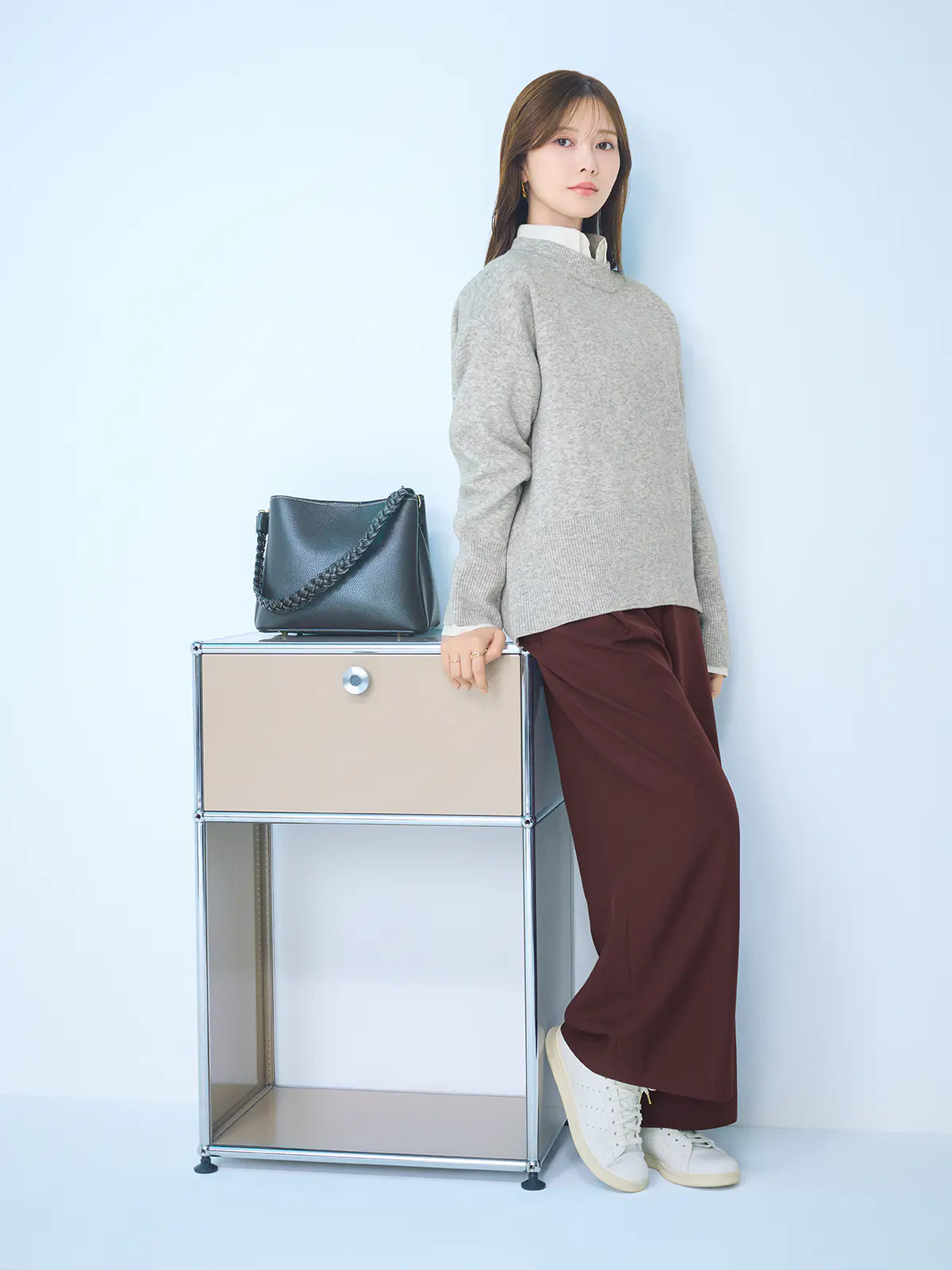 CHANTOWA／ココチよ／タックワイドパンツ／ウォッシャブル／ストレッチツイル／無地 パープル 36(7号）