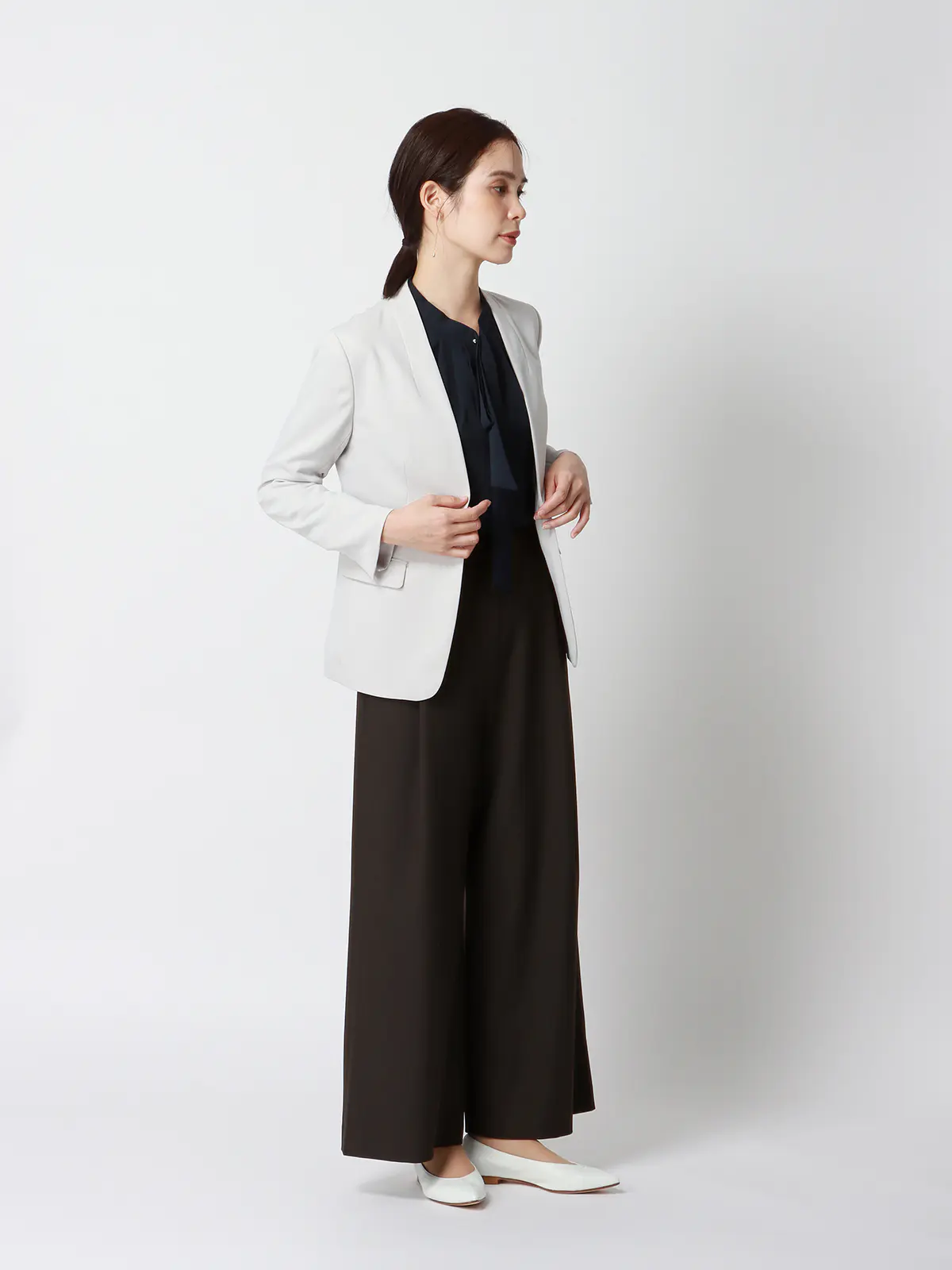 CHANTOWA/ココチよ/タックワイドパンツ/ウォッシャブル/ストレッチツイル/無地 ブラック 40(11号)