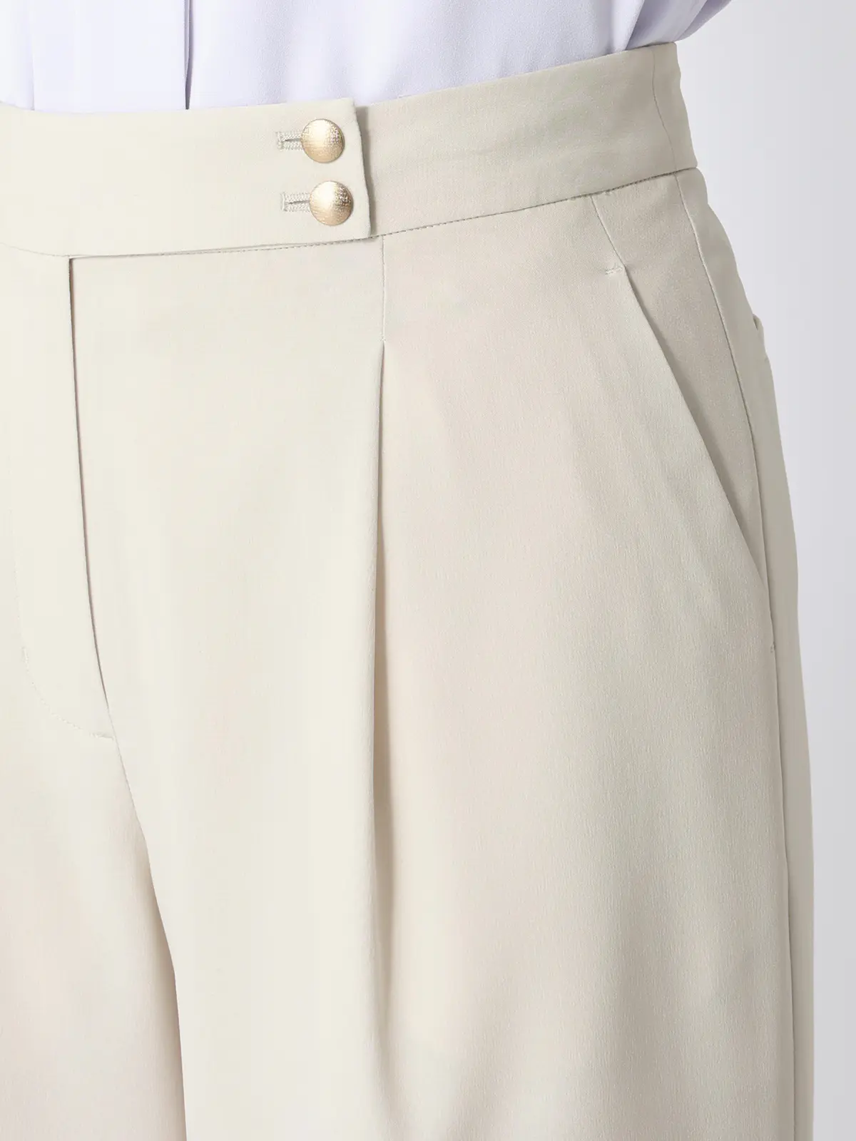 CHANTOWA／タックワイドパンツ／ウォッシャブル／接触冷感／リネンライクポリエステル／無地 オフホワイト 36(7号）